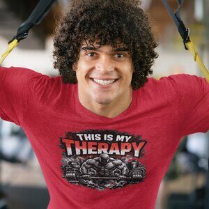 Men’s Motivational Workout T-Shirt – “This Is My Therapy” Weightlifting Tee